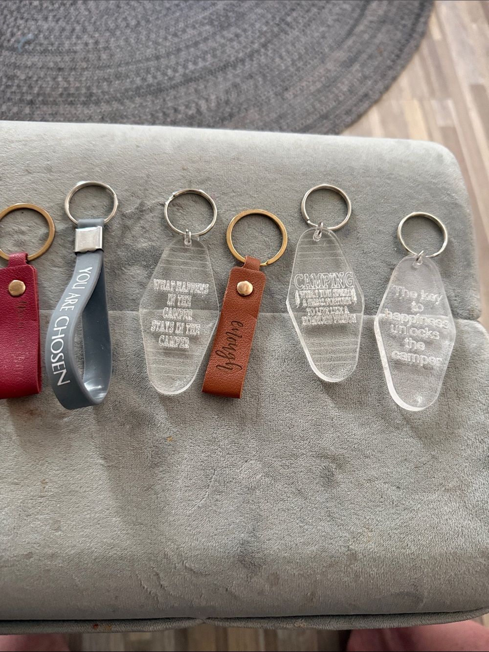 New Mixed Camping & Leather Keychain Lot Clear Acrylic and faux  Leather Straps